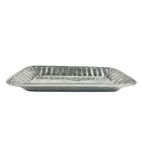 Aluminum Pewter Basket Weave Accented Bread Serving Tray - Picture 3 of 4